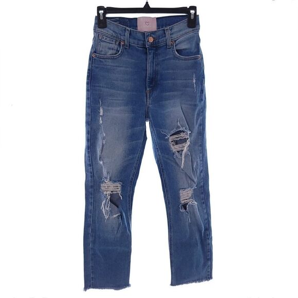 Revice Womens Size 25 Blue Distressed High Rise Raw Hem Denim Jeans - Picture 1 of 12